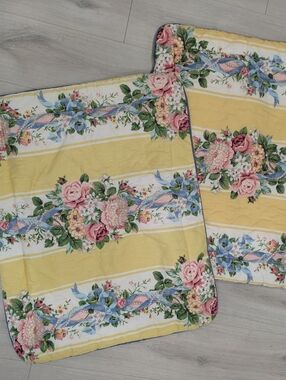 Croscill Princess Roses Floral Yellow Stripe Pillow Shams Standard Set USA NWOT